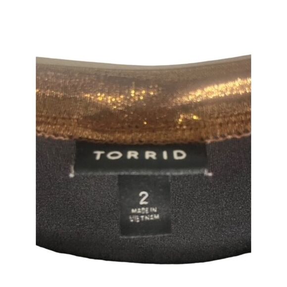 Torrid Liquid Shine Crew Neck Top Copper Bronze Plue Size 2 2X 18/20 Metallic - Picture 6 of 9